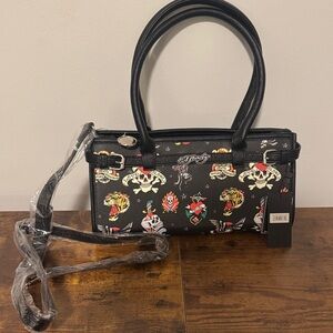 Ed Hardy Black Satchel with Tattoo Design